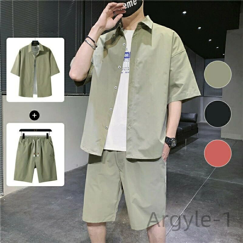 【送料無料】3XL 2XL XL L 夏服 カジュアル ショートパンツ 半袖シャツ おしゃれ セットアップ 軽量 シャツ 夏服 夏 半袖 短パンツ ハーフパンツ スウェット オープンカラーシャツ ンズ
