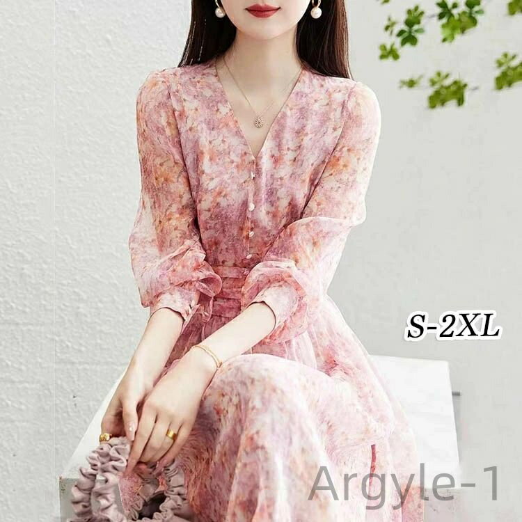 【送料無料】花柄 ロングワンピース レディース 春夏 長袖 着やせ ワンピース 体型カバー 大人可愛 30代 40代 50代 着やせ 大人