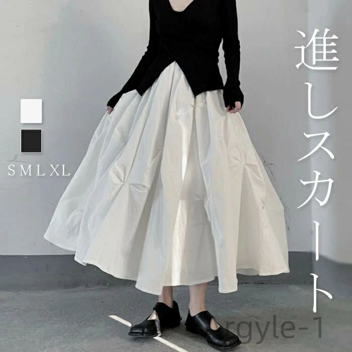 【送料無料】大人 無地 楽ちん ゆったり カジュアル お洒落 体型カバー リラックス 膝下丈 30代 40代 50代 60代 ブラック ホワイト S M L XL