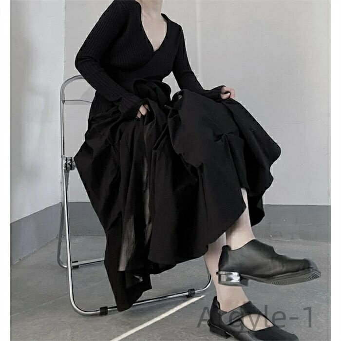 【送料無料】大人 無地 楽ちん ゆったり カジュアル お洒落 体型カバー リラックス 膝下丈 30代 40代 50代 60代 ブラック ホワイト S M L XL