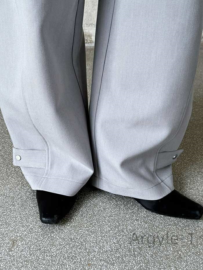 【送料無料】クス カーブスラックス 無地 上品 ハイウエスト 美シルエット すっきり 細見え 通勤 オフィスカジュアル ブラック 黒 春 秋 冬