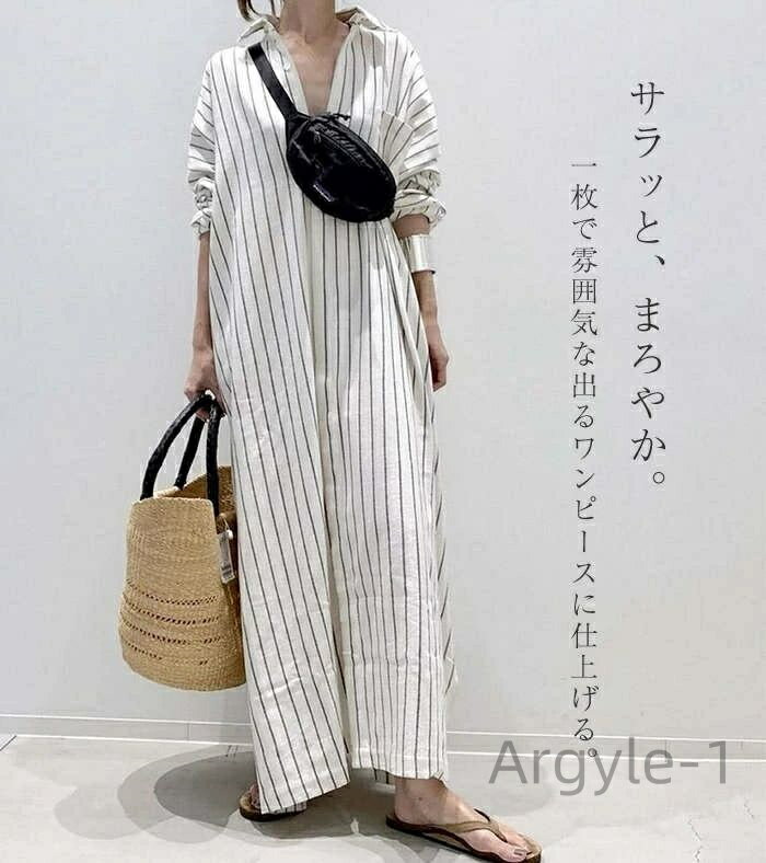 【送料無料】ワンピース ロングシャツワンピース シャツワンピ きれいめ お洒落 体型カバー 抜け感 エレガント 大きめ ナチュラル シンプル F