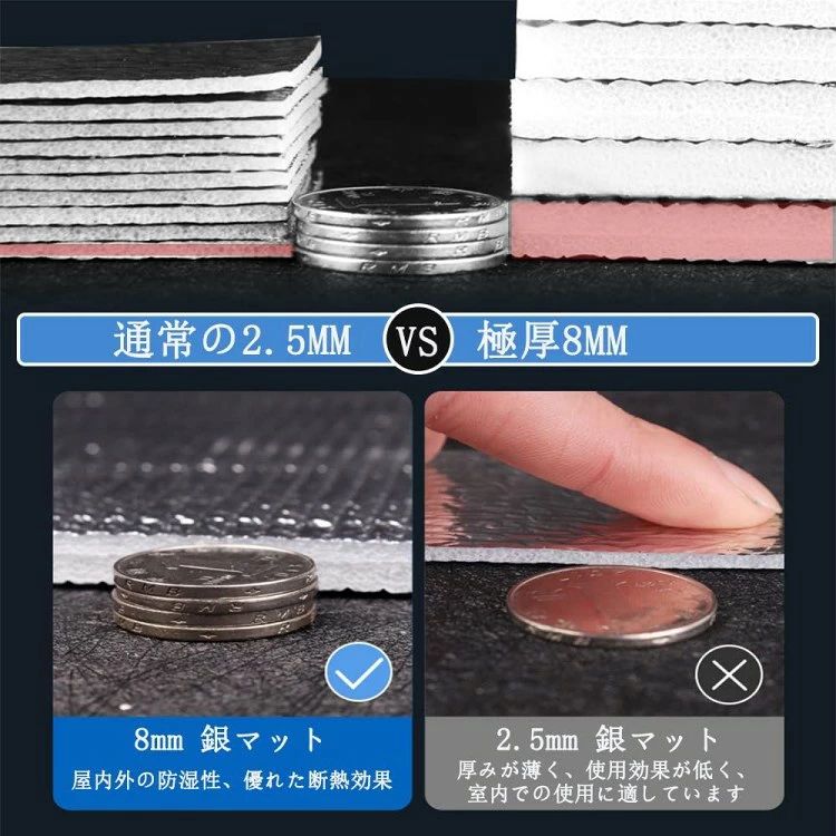 8mm 銀マット 極厚 アルミ断熱シート アルミフィルム ピングシート 両面アルミ 防水 防湿 断熱 （100/150/200/250/300cmx200cm） ピクニックシート キャンプマット レジャーシート 四季適用 防災 車中泊 寝袋マット 収納袋付 argyle-1-10153068 アーガイル サンプル画像3