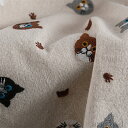 【送料無料】厚手 DIY 裁縫 手芸 ネコ 猫柄 刺繍生地 布 生地 1m単位 幅125cm