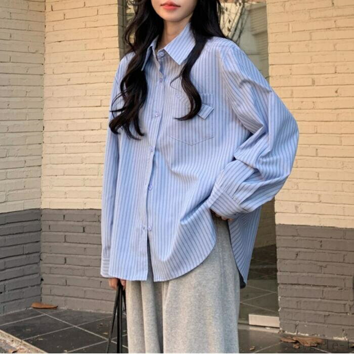 【送料無料】体型カバー 長袖 可愛い 大人 フェミニン カジュアル きれいめ エレガント レディース ストライプ ブラウス シャツ