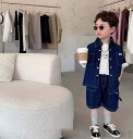 【送料無料】男の子 デニムジャケット+デニムパンツ 2点セット セットアップ カジュアル カウボーイスーツ キッズ ユニセックス 半袖ジャケット 子供