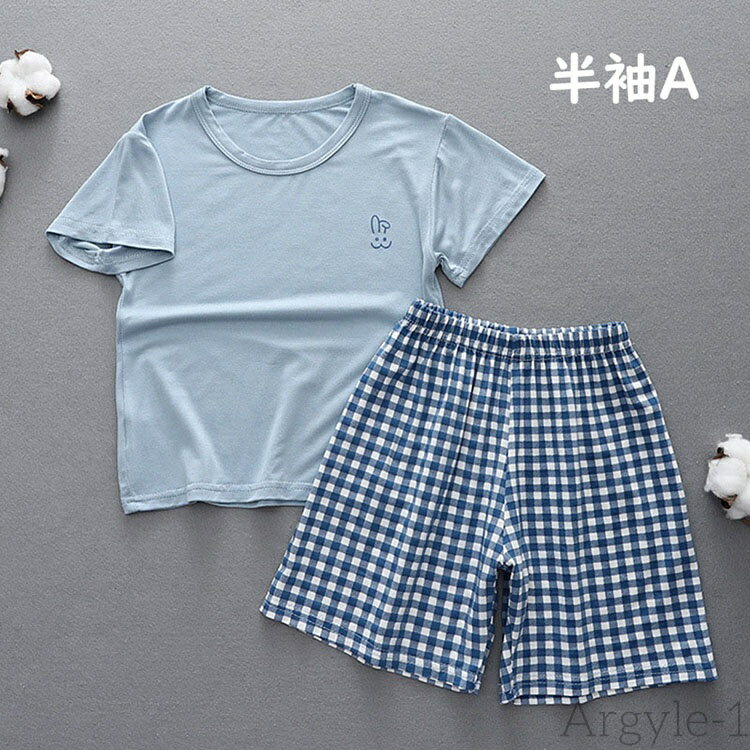 アーガイルの【送料無料】パジャマ キッズ 半袖 七分袖 春 夏 親子 女の子 パジャマ 可愛い おしゃれ チェック ルームウエア 部屋着 半袖ガウン 寝巻き 部屋着 上下セット ゆったり｜アングル2