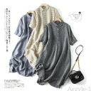 【送料無料】レディース ファッション ゆったり シンプル オシャレ 新 リネン ドレス レディース プルオーバー 半袖 ミドル丈 無地 コットン リネン