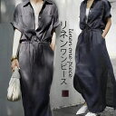 【送料無料】半袖ワンピース レディース 夏 リネンワンピース 半袖 ワンピース シャツワンピース 襟付き ゆったり 大きいサイズ ロング丈 綿麻 ワン