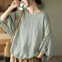 【送料無料】リネン Tシャツ レディース 綿麻混風 ドルマンスリーブ 7分袖 九分袖 薄手 プルオーバー トップス ブラウス 春 夏 秋 おしゃれ 七分袖 おし...