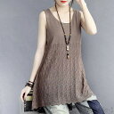 【送料無料】レディース サマーニット タンクトップ ノースリーブ Uネック 無地 ケーブル編み 薄地 涼しい 可愛い チュニック Aライン ゆったり ストレッチ...