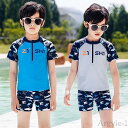 【送料無料】キッズ 水着 男の子 ラッシュガード パンツ 上下セット 2点セット 夏 海 プール おしゃれ 総柄 上下セットアップ ファスナー 前開き ショートパ
