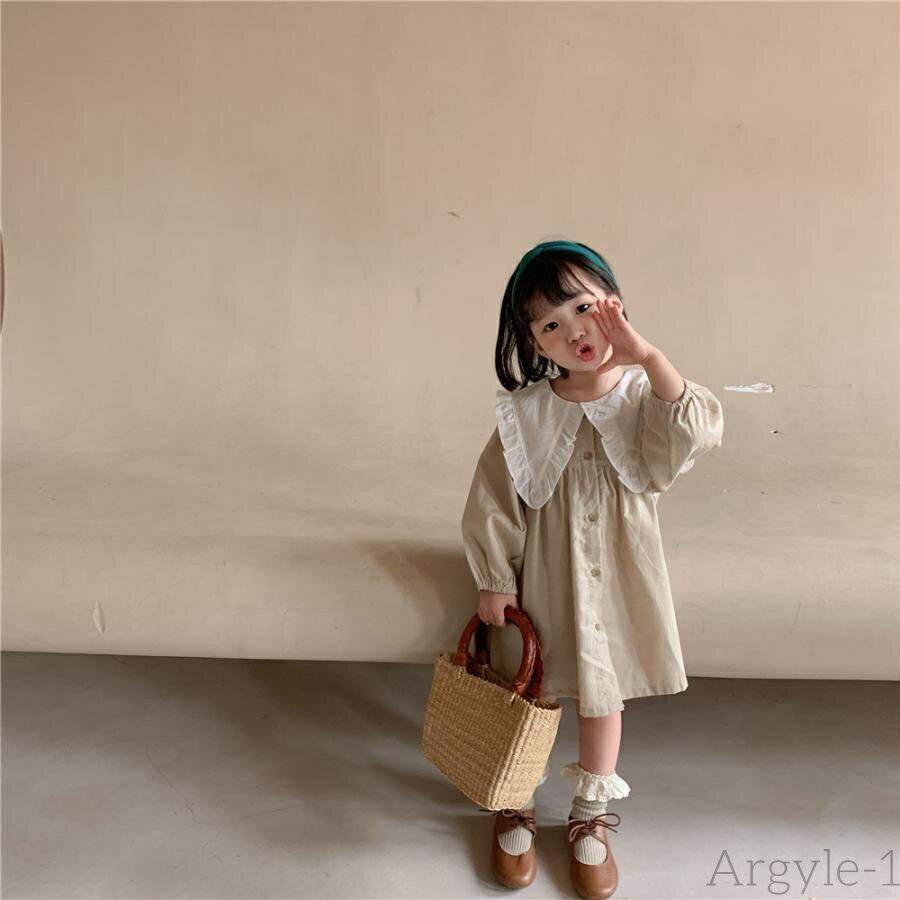 【送料無料】キッズ ワンピース 女の子 ワンピース リネン ワンピース チェック柄 襟付き 長袖 ワンピ..