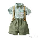 【送料無料】男の子 フォーマル スーツ 半袖 子供スーツ 夏 入園式 入学式 4点セット チェック柄 おしゃれ サスペンダー 発表会 結婚式 お宮参り 卒業式 ...