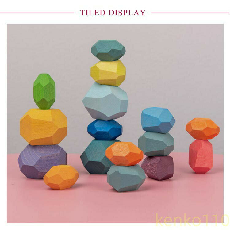 石積み 積み木 知育玩具 32個セット 木製 おもちゃ 3D 立体ブロック バランス育成 カラフル ストーン 室内 遊び 脳トレ 子供 贈り物 ギフト クリスマス プレゼント 出産祝い 2