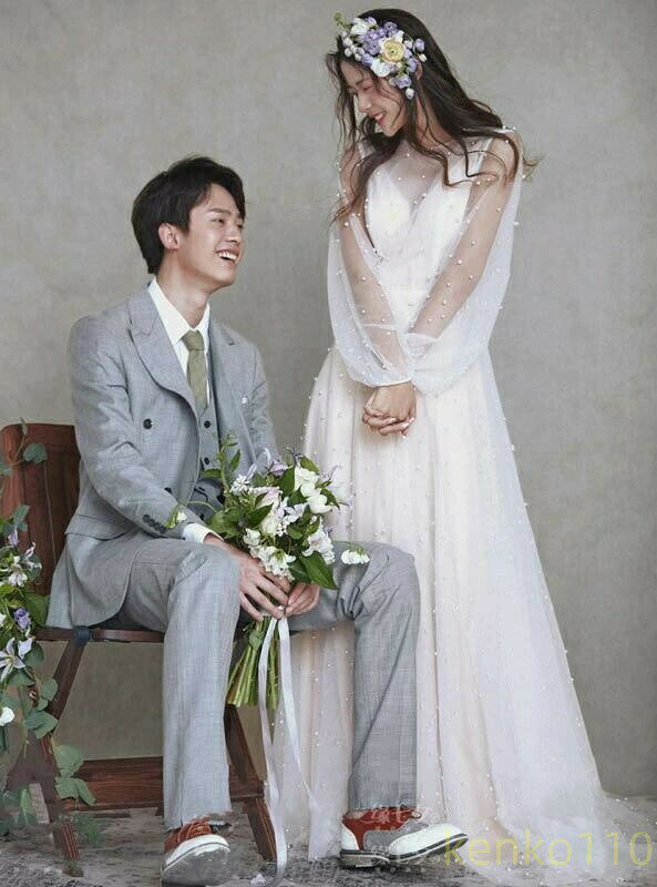 ウェディングドレス 結婚式 ロングドレス 可愛い ふわふわスカート お嫁さんシンプル 海外挙式ドレス 二次会 着痩せ パーティードレス パール付きドレス きれいめ エレガント デート 食事?
