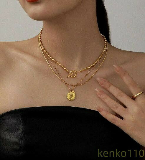 【送料無料】ネックレス 3点セット 5WAY仕様 両面 コイン マンテル スネーク 重ね付け 軽量 チェーン 45cm ハワイアン サージカルステンレス ステンレス シルバー ゴールド 金属アレルギー 対?