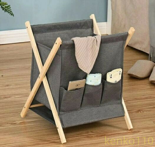 【送料無料】マガジンラック 収納ケース 折り畳み式 布製 折りたたみ 雑誌ラック 天然木 収納バスケット 小物入れ 収納 おもちゃ収納 本 雑誌 新聞 衣類 おもちゃラック ポケット付き