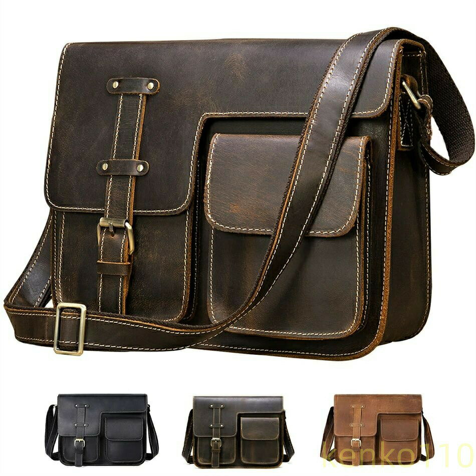 【送料無料】革バッグメンズ3カラー斜め掛けクロスボディバッグ2way 本革大容量ブリーフケースレザーシ..