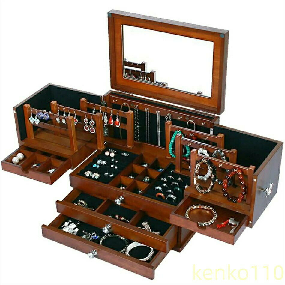 【送料無料】多機能アクセサリーケース花を彫るインサートドリル ミラー付き 化粧箱 大容量 結婚 プレゼント　メイクボックス コスメボックス コスメ アクセサリー収納 メイク道具 収納収