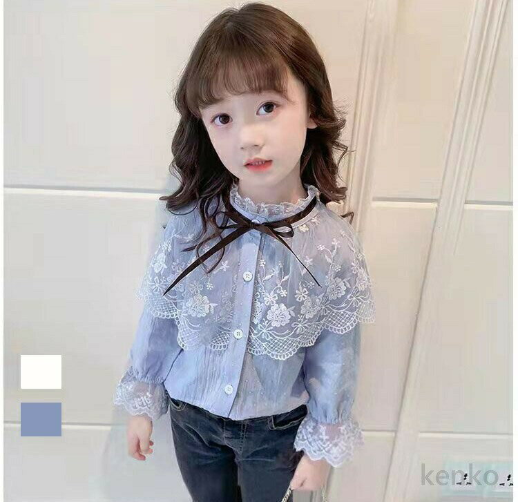 其它 - 【送料無料】可愛い ブラウス 子供服 ベビー服 女の子 Tシャツ トップス レース袖 長袖 上品 キッズ 春 秋 ホワイト 白色 入園式 卒園式 入学式 発表会 100 110