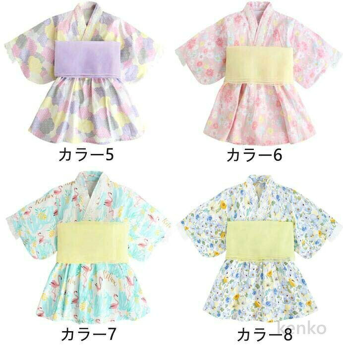 【送料無料】女の子 浴衣ドレスセット 子供 2点セット(浴衣ドレス＋帯) 浴衣セット...