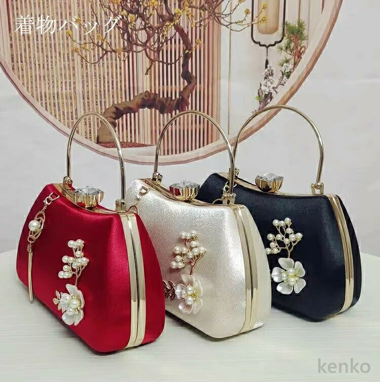 【送料無料】あり 振袖用 バッグ がま口 ちりめん レトロ ママ振 袴 成人式 卒業式 結婚式 赤 白 黒 ィーティーバッグ クラッチバッグ フォーマル お呼ばれ