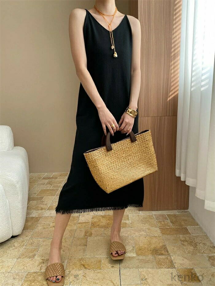 【送料無料】ワンピース サマーニット レディース ノースリーブ キャミ キャミワンピース ロングワンピース ジャンパースカート ロングワンピ 大人 Vネック ロング丈