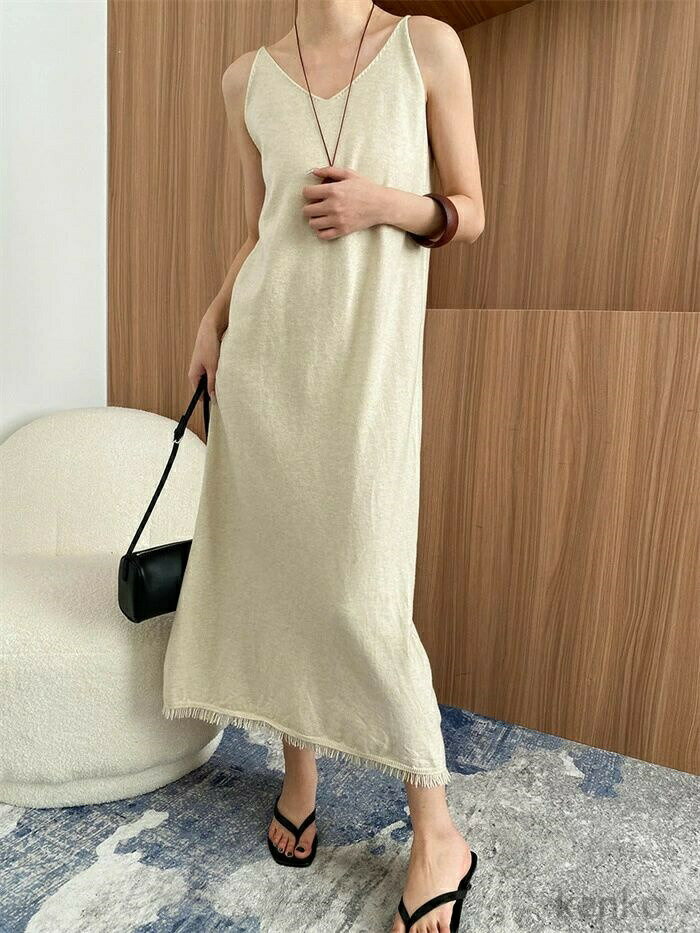 【送料無料】ワンピース サマーニット レディース ノースリーブ キャミ キャミワンピース ロングワンピース ジャンパースカート ロングワンピ 大人 Vネック ロング丈
