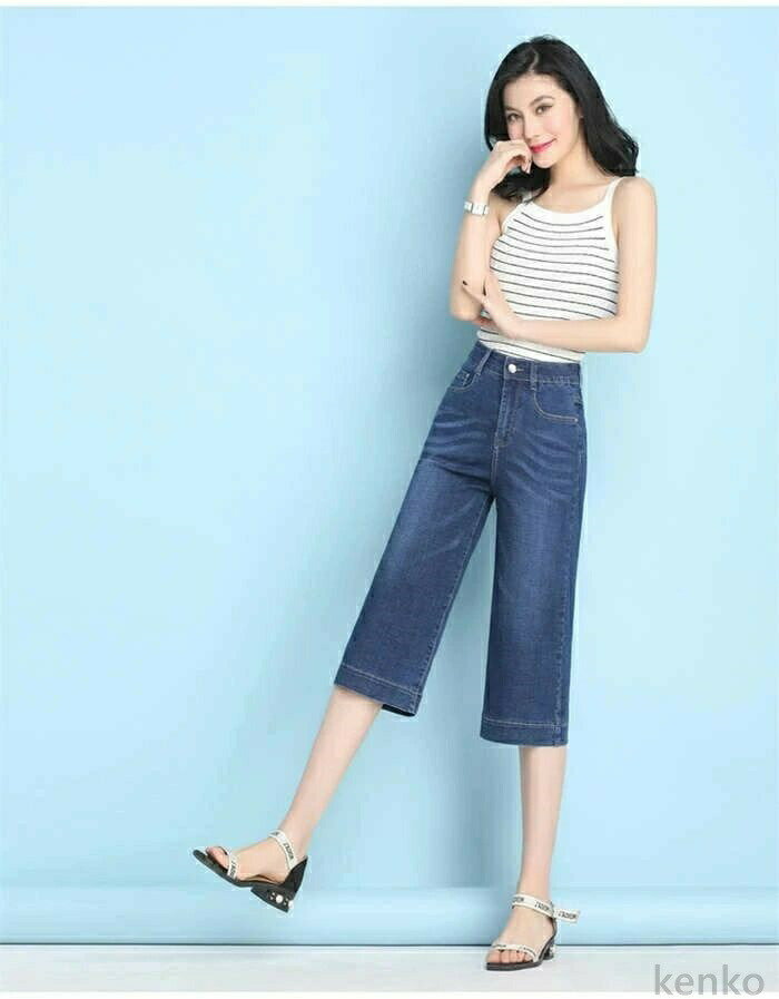 えーあいの【送料無料】デニムパンツ レディース 春 夏 無地 ポケット付き ワイドパンツ ボトムス ストレッチ 美脚 スリム ジーンズ ジーパン ハイウエスト 涼しい 薄手｜アングル2