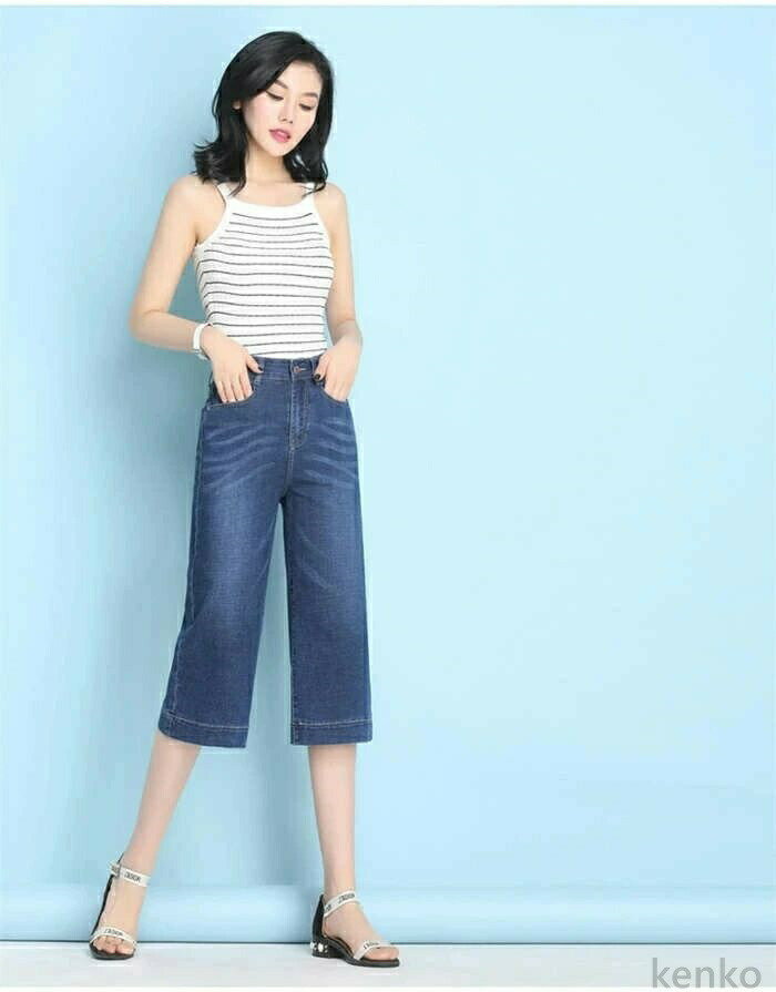 えーあいの【送料無料】デニムパンツ レディース 春 夏 無地 ポケット付き ワイドパンツ ボトムス ストレッチ 美脚 スリム ジーンズ ジーパン ハイウエスト 涼しい 薄手｜アングル3