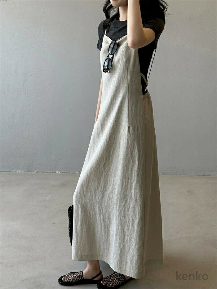 【送料無料】サロペット スカート キャミワンピース ジャンパースカート 夏 レディース ノースリーブ 袖なし ロング サロペットスカート ワンピース ロングワンピース