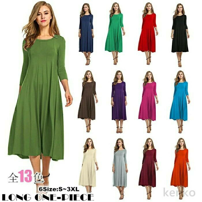 【送料無料】ンピース ロングワンピース ミモレワンピース 長袖ワンピース　秋ワンピース ミモレ丈 レディース 秋冬 体型カバー 大きい..
