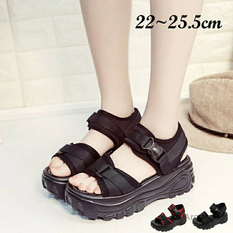 【送料無料】厚底サンダル おしゃれ スポーツサンダル サンダル 脚長効果 靴 6cmヒール フラット 身長アップ 夏 サンダル厚底 イベント