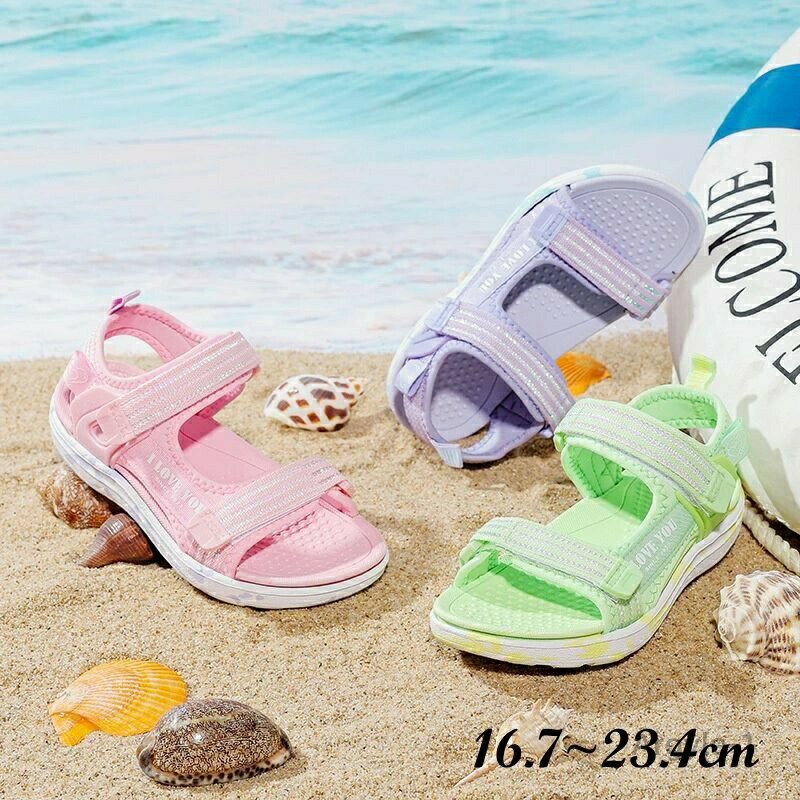 【送料無料】サンダル ベビー 16.7-23.4cm 女の子 夏 シューズ キッズ スポーツサンダル マジックテー..