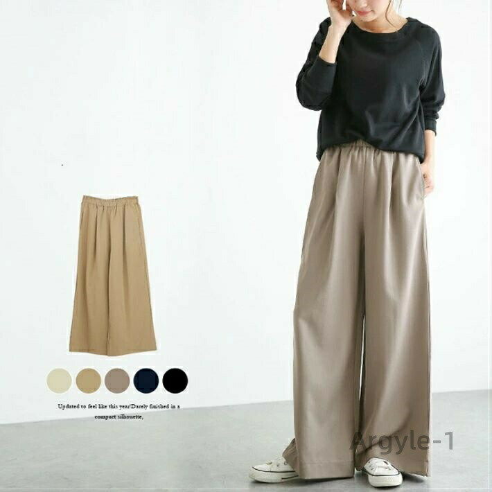 樂天商城 - 【送料無料】ワイドパンツ レディース タックパンツ ガウチョ ゆったり 美ライン M L ネイビー ブラック ベージュ ブラウン グレージュ