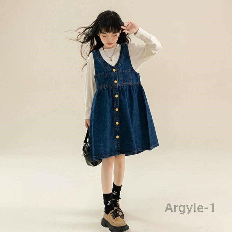 樂天商城 - 【送料無料】子供服春夏着 女の子 2点セット ファッション感 長袖上品 Tシャツ＆ デニムワンピース 可愛い学生服 韓国風Tシャツトップス