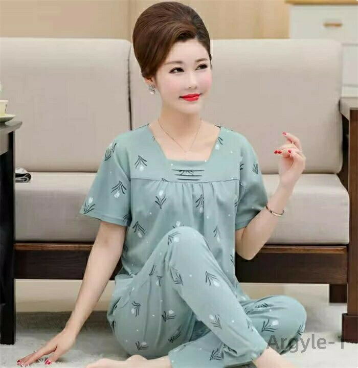 【送料無料】レディース 半袖 ルームウェア 上下セット シニア 部屋着 半袖 Tシャツ ロングパンツ ウエストゴム ゆったり おしゃれ