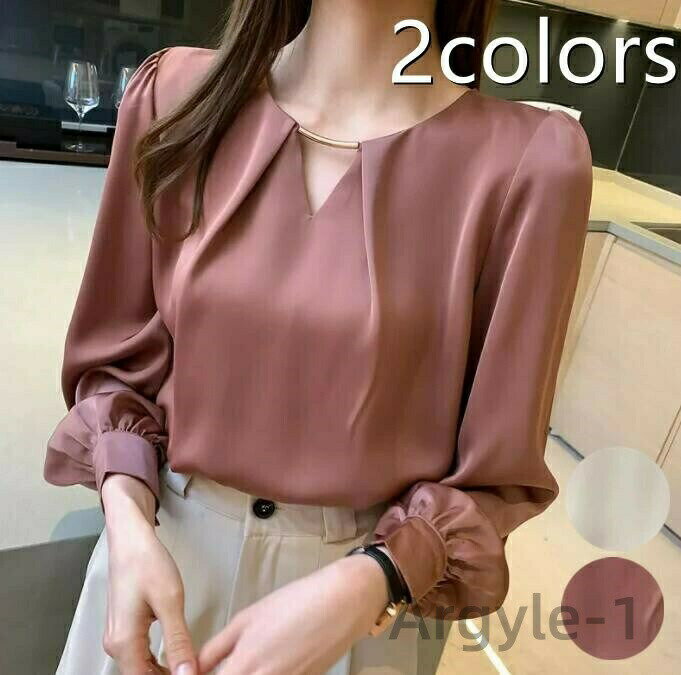 樂天商城 - 【送料無料】シャツ ブラウス レディース キーホールネック ギャザーネック トップス Vネック ロングシャツ スキッパー ボリュームスリーブ