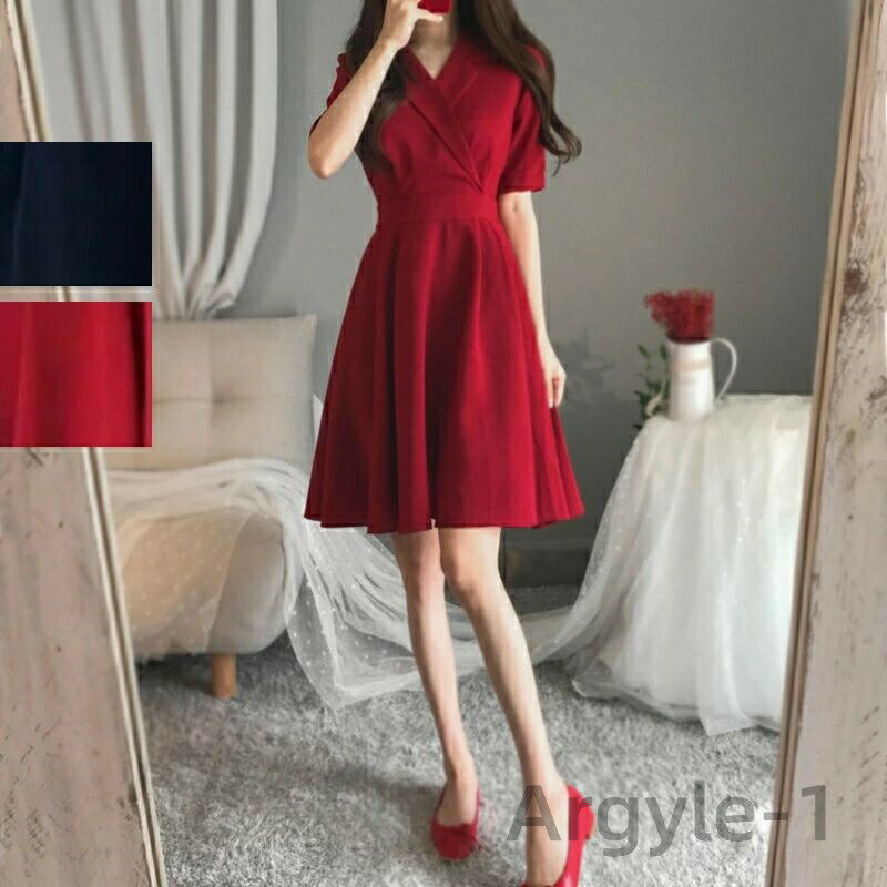 【送料無料】ミニ丈ワンピース ミディアムワンピース ミニ丈 ミディアム丈 後ろリリボン付き 春 春夏 Vネック きれいめ Aライン 半袖