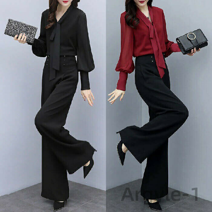 【送料無料】パンツスーツ セットアップ レディース パンツドレス 2点セット ワイドパンツ パーティードレス ロング パンツ ブラウス シャツ