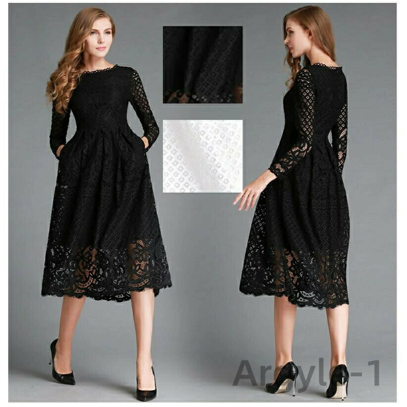 【送料無料】ワンピース レディース ロングワンピース レース 花柄 総レース ロング 膝丈 きれいめ Aライン フレア 大人 上品 ミディアム丈