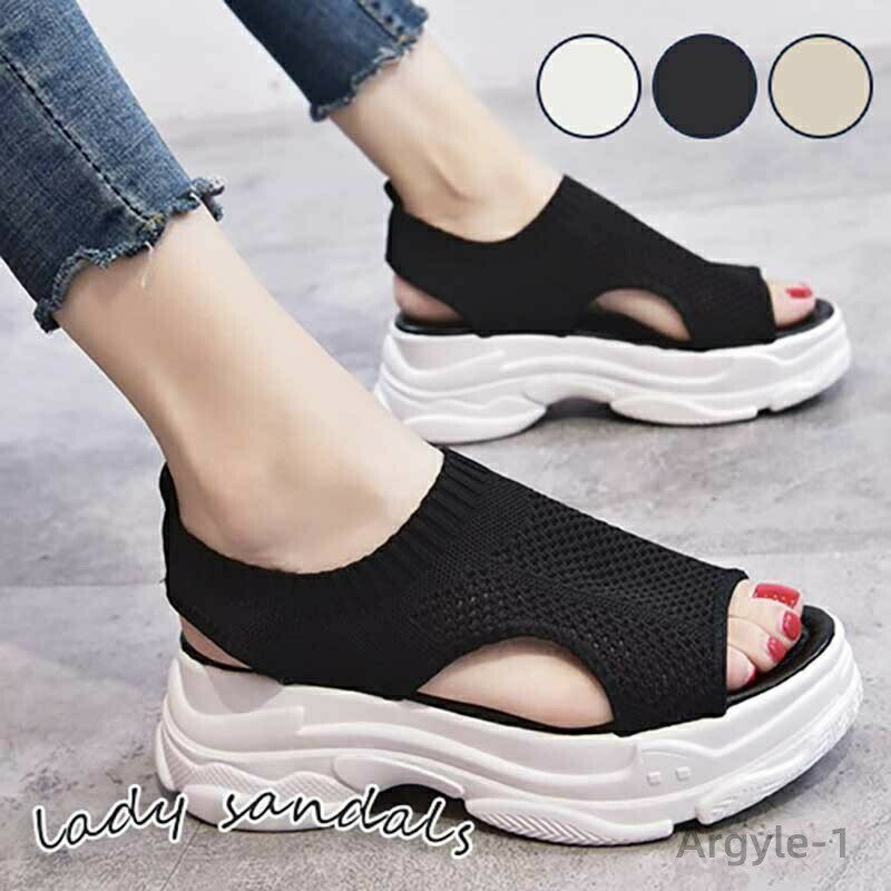 【送料無料】厚底 サンダル レディース メッシュ 夏用 カジュアル ハイヒール スポーツサンダル 広幅 ヒール コンフォート サンダル