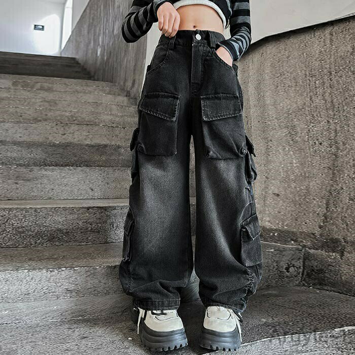Rakuten - 【送料無料】子供服 デニム パンツカーゴパンツ こども服 キッズ デニム ワイドパンツ ジーパン ハイウエスト ロングパンツ 長ズボン