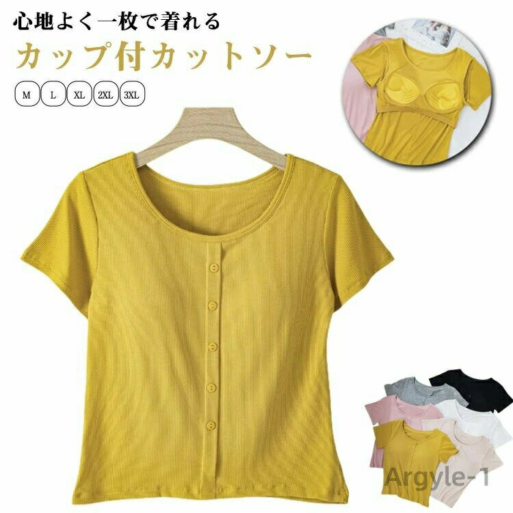 【送料無料】Tシャツ 半袖インナー カップ付 大きいサイズ カップ付き 夏 部屋着 ルームウェア レディース カップ付き tシャツ 半袖