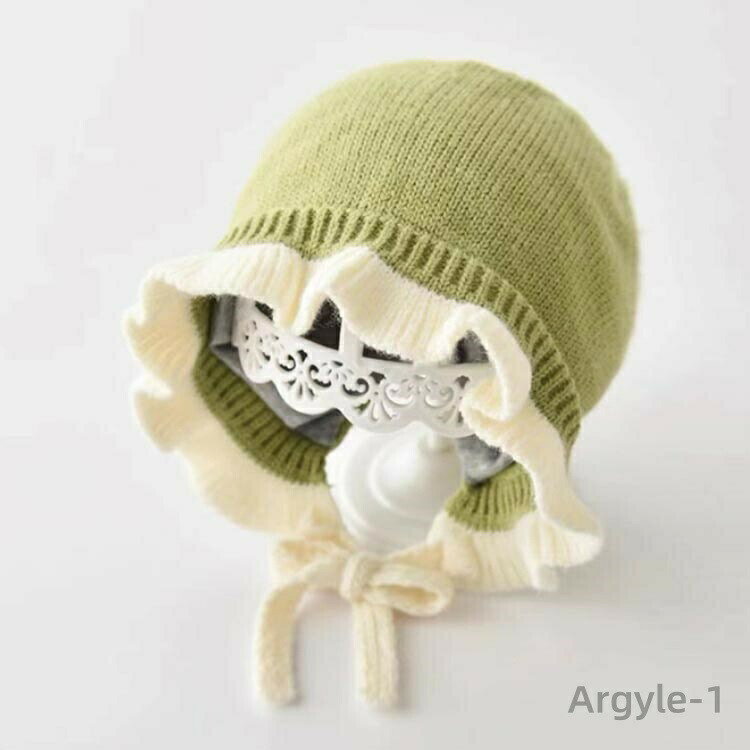 【送料無料】フリル付きニット帽 赤ちゃん 新生児 帽子 ニット帽 紐付き あごひも ...
