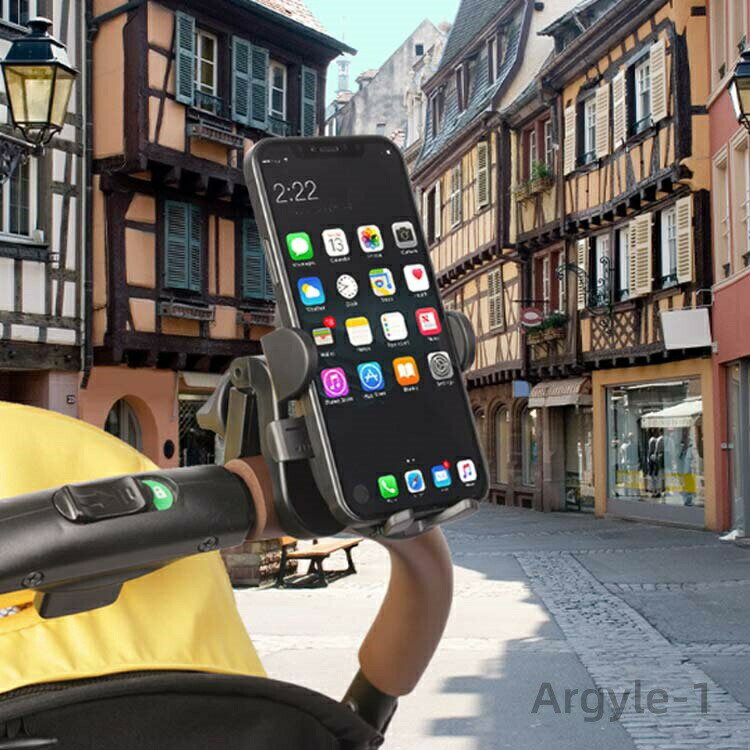 【送料無料】ベビーカー スマホホルダー 360度回転 ワンタッチ 両手 フリー 安全 取付簡単 防水 自転車 ベビーカー用 スマホスタンド 2