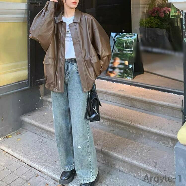 【送料無料】レザージャケット レディース ブルゾン フェイクレザージャケット 革ジャン アウター ライダースジャケット ゆったり