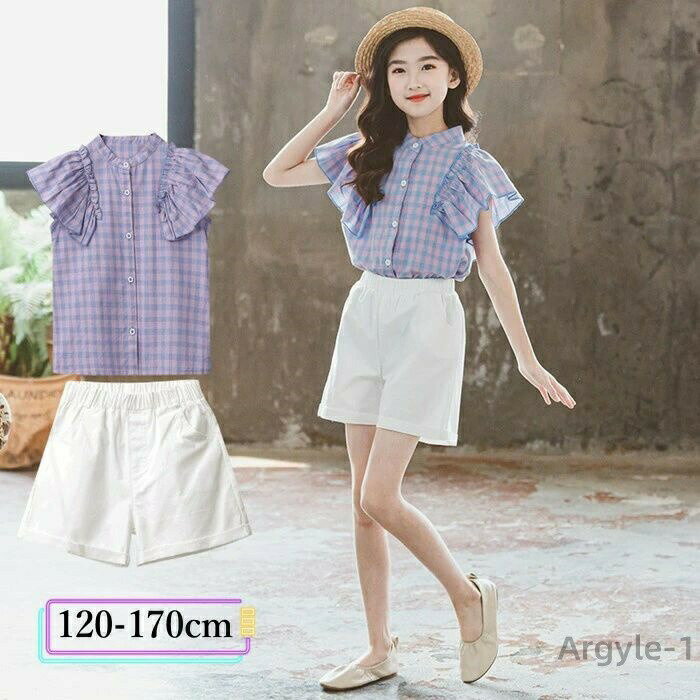 Top & Bottom Sets - 【送料無料】キッズ セットアップ 女の子 夏服 半袖 デニムパンツ 子供服 女の子 セットアップ 半袖 親子 子供服 女の子 セットアップ 夏