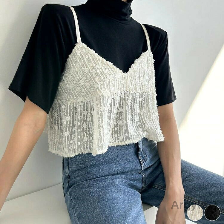 サイズ(約) FREE(着丈43cm/バスト88cm) 素材 レース(アクリル) 生産国 中国 詳細 伸縮性:なし/裏地:なし/透け感:ややあり/厚み:普通/季節：春・夏 カラー アイボリー、ブラック 商品説明 韓国デザインの重ね着用ショート丈ペプラムレースキャミソール。 上品キレイなシースルーレースのVネックキャミソール。 ふんわり広がるペプラムの裾がフェミニンなトップス。 ふくれジャガードの透け感があるデザインで1枚プラスするとこなれ感のあるスタイルに。 ビスチェとして、長袖にも半袖にも合わやすく、ワンピースと合わせてもおしゃれ。 注意事項 ●色合いはモニター環境により若干の誤差が出ます。 　　当店は他の店舗と在庫を共有し、商品の販売をおこなうとおりますため、ご注文をいただいた商品が在庫切れの状態になっている可能性をご承知おきください。通常の商品は発送まで約5日間を予想しておりますが、発送前には全ての商品を精密に検査いたしますが、万一商品の汚損、破損、故障や在庫不足の状況が発生した場合は、当店より3営業日以内に電話または電子メールにてご連絡いたします。その際はご不便をおかけいたしますが、ご了承のほどよろしくお願いいたします。サイズ(約) FREE(着丈43cm/バスト88cm) 素材 レース(アクリル) 生産国 中国 詳細 伸縮性:なし/裏地:なし/透け感:ややあり/厚み:普通/季節：春・夏 カラー アイボリー、ブラック 商品説明 韓国デザインの重ね着用ショート丈ペプラムレースキャミソール。 上品キレイなシースルーレースのVネックキャミソール。 ふんわり広がるペプラムの裾がフェミニンなトップス。 ふくれジャガードの透け感があるデザインで1枚プラスするとこなれ感のあるスタイルに。 ビスチェとして、長袖にも半袖にも合わやすく、ワンピースと合わせてもおしゃれ。 注意事項 ●色合いはモニター環境により若干の誤差が出ます。 　　当店は他の店舗と在庫を共有し、商品の販売をおこなうとおりますため、ご注文をいただいた商品が在庫切れの状態になっている可能性をご承知おきください。通常の商品は発送まで約5日間を予想しておりますが、発送前には全ての商品を精密に検査いたしますが、万一商品の汚損、破損、故障や在庫不足の状況が発生した場合は、当店より3営業日以内に電話または電子メールにてご連絡いたします。その際はご不便をおかけいたしますが、ご了承のほどよろしくお願いいたします。